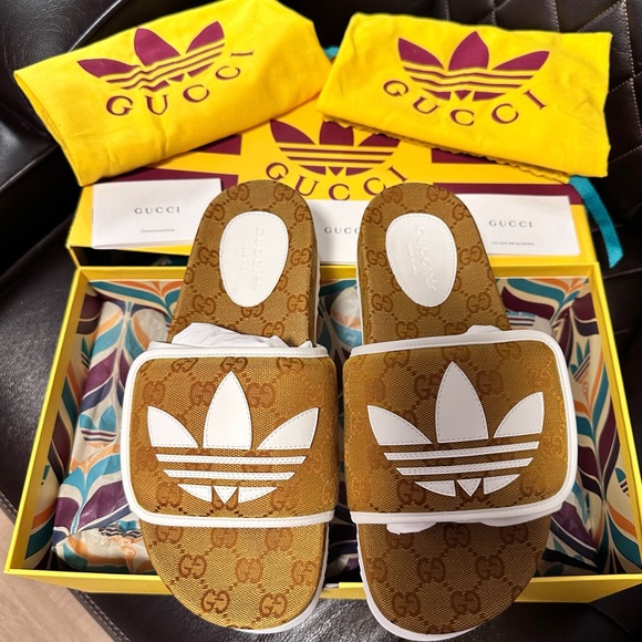 💯❤️ Brand New Gucci x Adidas GG Canvas Platform Slides - Size 9 / 39 - Picture 5 of 15
